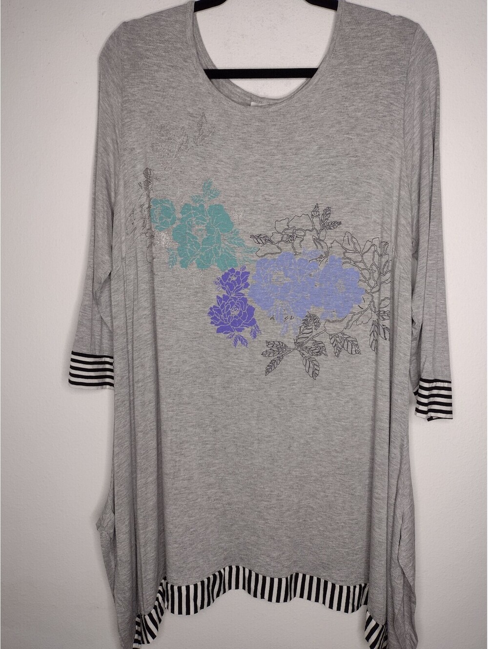 NWT Avenue Women's Gray Marle/Tunic Carter, 3/4" Sleeve Top Size 18